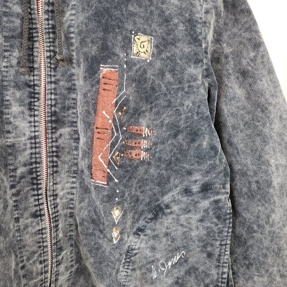 Phoenix Conexion Wearable Art Hand Painted Gray Corduroy Hooded Jacket. Size S - Picture 4 of 9